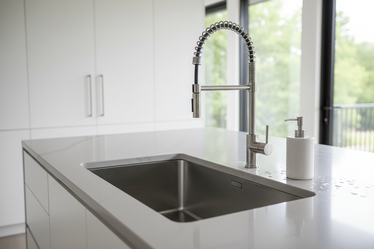 Sleek stainless steel undermount kitchen sink with pull-down faucet