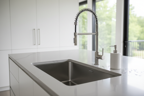 Sleek stainless steel undermount kitchen sink with pull-down faucet
