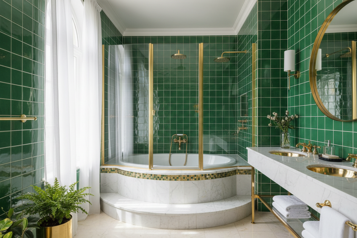 Luxury Green Tile Roman Bathroom