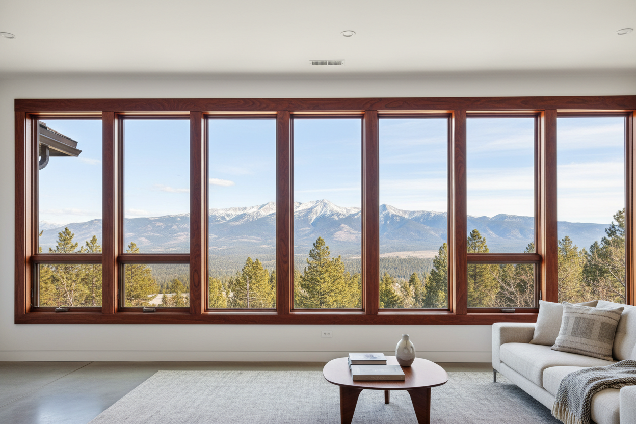 Windows with Dark Cherrywood Casing